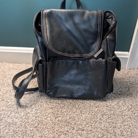 Black Genuine Leather Small Backpack - Picture 2 of 7